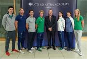 14 September 2016; Donal McDaid, centre, Arup Engineering, pictured with Ireland Olympians, from left, Mark English, Arthur Lanigan O'Keeffe, Paul O'Donovan, Kirk Shimmins, Ciara Mageean, Ciara Everard and Claire Lambe as the UCD Ad Astra Sports Academy Welcomes Home their Olympians. UCD, Belfield, Dublin. Photo by Cody Glenn/Sportsfile
