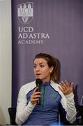 14 September 2016; Ireland Olympic athlete Ciara Everard takes part in a Q&A session as the UCD Ad Astra Sports Academy Welcomes Home their Olympians. UCD, Belfield, Dublin. Photo by Cody Glenn/Sportsfile