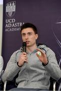 14 September 2016; Ireland Olympic athlete Mark English takes part in a Q&A session as the UCD Ad Astra Sports Academy Welcomes Home their Olympians. UCD, Belfield, Dublin. Photo by Cody Glenn/Sportsfile