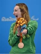 14 September 2016; Ellen Keane of Ireland with her bronze medal following the Women's 100m Breaststroke SB8 Final at the Olympic Aquatics Stadium during the Rio 2016 Paralympic Games in Rio de Janeiro, Brazil. Photo by Sportsfile