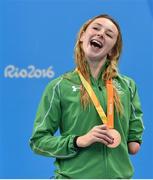 14 September 2016; Ellen Keane of Ireland with her bronze medal following the Women's 100m Breaststroke SB8 Final at the Olympic Aquatics Stadium during the Rio 2016 Paralympic Games in Rio de Janeiro, Brazil. Photo by Sportsfile