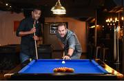 15 September 2016; Buskers On The Ball, Dublin’s one-of-a kind social interactive sports bar and entertainment venue officially launched in Dublin last night. Former Irish soccer legends Phil Babb, left, and Jason McAteer cut the ribbon and welcomed guests into Dublin’s newest interactive sports bar at the Temple Bar Hotel in Dublin. Photo by Matt Browne/Sportsfile