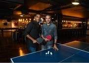 15 September 2016; Buskers On The Ball, Dublin’s one-of-a kind social interactive sports bar and entertainment venue officially launched in Dublin last night. Former Irish soccer legends Phil Babb, left, and Jason McAteer cut the ribbon and welcomed guests into Dublin’s newest interactive sports bar at the Temple Bar Hotel in Dublin. Photo by Matt Browne/Sportsfile