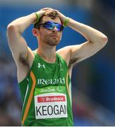 15 September 2016; Paul Keogan of Ireland reacts after being disqualified for a false start during the 400m T37 Heat at the Olympic Stadium during the Rio 2016 Paralympic Games in Rio de Janeiro, Brazil. Photo by Diarmuid Greene/Sportsfile
