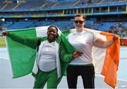 15 September 2016; Silver-medallist Orla Barry of Ireland, right, with bronze-medallist Eucharia Iyiazi of Nigeria after the Women's Discus F57 Final at the Olympic Stadium during the Rio 2016 Paralympic Games in Rio de Janeiro, Brazil. Photo by Diarmuid Greene/Sportsfile