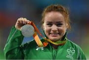 15 September 2016; Niamh McCarthy of Ireland celebrates with her silver medal during the medal ceremony of the Women's Discus Throw F41 Final at Olympic Stadium during the Rio 2016 Paralympic Games in Rio de Janeiro, Brazil. Photo by Diarmuid Greene/Sportsfile