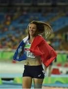 15 September 2016; Marie-Amelie Le Fur of France celebrates after taking bronze in the Women's 400m - T44 Final at Olympic Stadium during the Rio 2016 Paralympic Games in Rio de Janeiro, Brazil. Photo by Diarmuid Greene/Sportsfile