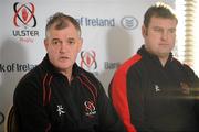 18 January 2010; Ulster head coach Brian McLaughlin, left, and assistant coach Jeremy Davidson during a press conference ahead of their Heineken Cup, Pool 4, Round 6, match against Aironi Rugby on Saturday. Ulster Rugby press conference, Newforge Training Ground, Belfast, Co. Antrim. Picture credit: Oliver McVeigh / SPORTSFILE