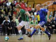 20 January 2011; Ian Byrne, Republic of Ireland, in action against De La Pena Oscar Balcells, Andorra. UEFA Futsal EURO 2011/12 Preliminary Round, Group F, Republic of Ireland v Andorra, National Basketball Arena, Tallaght, Dublin. Picture credit: Barry Cregg / SPORTSFILE