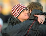 22 January 2011; Ulster Rugby head coach Brian McLaughlin celebrates at the final whistle with Andrew Trimble. Heineken Cup Pool 4 Round 6, Aironi Rugby v Ulster Rugby, Stadio Luigi Zaffanella, Aironi, Italy. Picture credit: Oliver McVeigh / SPORTSFILE