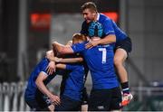 16 September 2016; Leinster players congratulate Ciaran Frawley after he scored the fourth try against Munster during the U20 Interprovincial Series Round 3 match between Leinster and Munster at Donnybrook Stadium in Donnybrook, Dublin. Photo by Matt Browne/Sportsfile