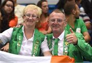 16 September 2016; Laura and Eddie Keane, parents of Ellen Keane of Ireland, before the Women's 100m Backstroke - S9 Final at the Olympic Aquatic Stadium during the Rio 2016 Paralympic Games in Rio de Janeiro, Brazil. Photo by Diarmuid Greene/Sportsfile