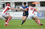 17 September 2016; Daragh Kelly of Leinster is tackled by Ben Heath, left and Evin Crummie, right of Ulster during the U18 Clubs Interprovincial Series Round 3 match between Leinster and Ulster at Donnybrook Stadium in Dublin. Photo by Eóin Noonan/Sportsfile