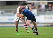 17 September 2016; Jordan Fitzpatrick of Leinster is tackled by Shane McKeever of Ulster during the U18 Clubs Interprovincial Series Round 3 match between Leinster and Ulster at Donnybrook Stadium in Dublin. Photo by Eóin Noonan/Sportsfile