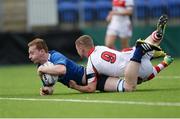 17 September 2016; Martin Maloney of Leinster scoring his sides first try despite the efforts of Lee Culbertson of Ulster during the U18 Clubs Interprovincial Series Round 3 match between Leinster and Ulster at Donnybrook Stadium, Dublin. Photo by Eóin Noonan/Sportsfile