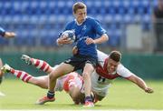 17 September 2016; Hugo Lennox of Leinster is tackled by Mathew Faulkner and Shane Mkeever of Ulster during the U18 Clubs Interprovincial Series Round 3 match between Leinster and Ulster at Donnybrook Stadium in  Dublin. Photo by Eóin Noonan/Sportsfile