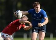 17 September 2016; Sean O'Brien of Leinster is tackled by David McCarthy of Munster during the U19 Interprovincial Series Round 3 match between Leinster and Munster at Old Belvedere RFC in Dublin. Photo by Eóin Noonan/Sportsfile