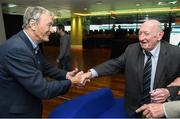 17 September 2016; Former Cork hurler Jimmy Brohan, left, shakes hands with former Tipperary hurler John &quot;Mackey&quot; McKenna at the GPA Former Players Event in Croke Park. Over 450 former county footballers and hurlers gathered at the annual lunch which is now in its fourth year. The event featured GPA Lifetime Achievement Awards for Mayo football hero of the 1950s Paddy Prendergast and Cork dual legend, Ray Cummins at Croke Park, Dublin.  Photo by Cody Glenn/Sportsfile