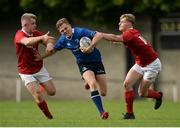 17 September 2016; Michael Silvester of Leinster is tackled by David McCarthy, left, and Paul Buckley, right, of Munster during the U19 Interprovincial Series Round 3 match between Leinster and Munster at Old Belvedere RFC, Dublin.  Photo by Eóin Noonan/Sportsfile