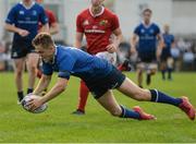 17 September 2016; Michael Silvester of Leinster scores his side's second try during the U19 Interprovincial Series Round 3 match between Leinster and Munster at Old Belvedere RFC, Dublin.  Photo by Eóin Noonan/Sportsfile
