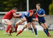 17 September 2016; Stephen McLaughlin of Leinster is tackled by James French, left and Sean English, right of Munster during the U19 Interprovincial Series Round 3 match between Leinster and Munster at Old Belvedere RFC in Dublin. Photo by Eóin Noonan/Sportsfile
