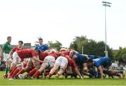 17 September 2016; Both teams contest a scrum during the U19 Interprovincial Series Round 3 match between Leinster and Munster at Old Belvedere RFC in Dublin.  Photo by Eóin Noonan/Sportsfile