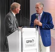 17 September 2016; Former Cork hurler and footballer Ray Commins with Mícheál Ó Muircheartaigh at the GPA Former Players Event in Croke Park. Over 450 former county footballers and hurlers gathered at the annual lunch which is now in its fourth year. The event featured GPA Lifetime Achievement Awards for Mayo football hero of the 1950s Paddy Prendergast and Cork dual legend, Ray Cummins at Croke Park, Dublin.  Photo by Matt Browne/Sportsfile