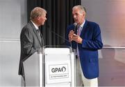 17 September 2016; Former Cork hurler and footballer Ray Commins with Mícheál Ó Muircheartaigh at the GPA Former Players Event in Croke Park. Over 450 former county footballers and hurlers gathered at the annual lunch which is now in its fourth year. The event featured GPA Lifetime Achievement Awards for Mayo football hero of the 1950s Paddy Prendergast and Cork dual legend, Ray Cummins at Croke Park, Dublin.  Photo by Matt Browne/Sportsfile