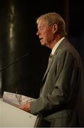 17 September 2016; Mícheál Ó Muircheartaigh speaks at the GPA Former Players Event in Croke Park. Over 450 former county footballers and hurlers gathered at the annual lunch which is now in its fourth year. The event featured GPA Lifetime Achievement Awards for Mayo football hero of the 1950s Paddy Prendergast and Cork dual legend, Ray Cummins at Croke Park, Dublin.  Photo by Cody Glenn/Sportsfile