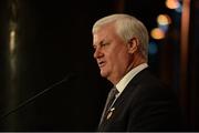 17 September 2016; Uachtarán Chumann Lúthchleas Gael Aogán Ó Fearghail speaks at the GPA Former Players Event in Croke Park. Over 450 former county footballers and hurlers gathered at the annual lunch which is now in its fourth year. The event featured GPA Lifetime Achievement Awards for Mayo football hero of the 1950s Paddy Prendergast and Cork dual legend, Ray Cummins at Croke Park, Dublin.  Photo by Cody Glenn/Sportsfile