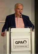 17 September 2016; Former Dublin footballer Tony Hanahoe speaks at the GPA Former Players Event in Croke Park. Over 450 former county footballers and hurlers gathered at the annual lunch which is now in its fourth year. The event featured GPA Lifetime Achievement Awards for Mayo football hero of the 1950s Paddy Prendergast and Cork dual legend, Ray Cummins at Croke Park, Dublin.  Photo by Cody Glenn/Sportsfile