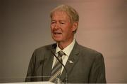 17 September 2016; Mícheál Ó Muircheartaigh speaks at the GPA Former Players Event in Croke Park. Over 450 former county footballers and hurlers gathered at the annual lunch which is now in its fourth year. The event featured GPA Lifetime Achievement Awards for Mayo football hero of the 1950s Paddy Prendergast and Cork dual legend, Ray Cummins at Croke Park, Dublin.  Photo by Cody Glenn/Sportsfile