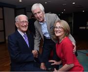 17 September 2016; Former Tipperary hurlers Eddie O'Donnell, centre, and Michael Murphy, age 98, who won an All-Ireland in 1945, pictured with Murphy's daughter Mary at the GPA Former Players Event in Croke Park. Over 450 former county footballers and hurlers gathered at the annual lunch which is now in its fourth year. The event featured GPA Lifetime Achievement Awards for Mayo football hero of the 1950s Paddy Prendergast and Cork dual legend, Ray Cummins at Croke Park, Dublin.  Photo by Cody Glenn/Sportsfile