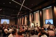 17 September 2016; Mícheál Ó Muircheartaigh speaks at the GPA Former Players Event in Croke Park. Over 450 former county footballers and hurlers gathered at the annual lunch which is now in its fourth year. The event featured GPA Lifetime Achievement Awards for Mayo football hero of the 1950s Paddy Prendergast and Cork dual legend, Ray Cummins at Croke Park, Dublin.  Photo by Cody Glenn/Sportsfile