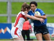 17 September 2016; Eimear Corri of Leinster is tackled by Emma Kearney of Ulster during the U18 Girls Interprovincial Series Round 3 between Ulster and Leinster at City of Armagh RFC, Armagh.  Photo by Oliver McVeigh/Sportsfile