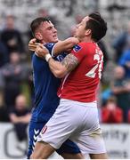 17 September 2016; Paudie O'Connor of Limerick and Billy Dennehy of St Patrick's Athletic tussle during the EA Sports Cup Final Match between St Patrick's Athletic and Limerick at Markets Field, Limerick.  Photo by David Maher/Sportsfile