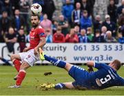 17 September 2016; Christy Fagan of St Patrick's Athletic beats Robbie Williams of Limerick to score his side's first goal during the EA Sports Cup Final Match between St Patrick's Athletic and Limerick at Markets Field, Limerick.  Photo by David Maher/Sportsfile