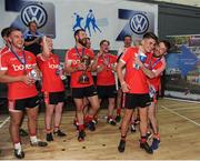 17 September 2016; Oisin McKibbin of Dundrum, second from right, reacts after being announced as player of the match during the Volkswagen Junior Football 7s match at St Judes GAA Club, Wellington Lane, Dublin.  Photo by Sam Barnes/Sportsfile