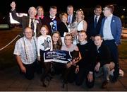 17 September 2016; The winning connections of Rural Hawaii including owners Michael O'Dwyer, top row far left, and Helen O'Dwyer, centre left with trophy, after winning The Final of the 2016 Boylesports Irish Greyhound Derby in Shelbourne Park, Dublin. Photo by Cody Glenn/Sportsfile