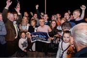 17 September 2016; The winning connections of Rural Hawaii including owners Michael O'Dwyer, far left, and Helen O'Dwyer, centre left with white ribbon, after winning The Final of the 2016 Boylesports Irish Greyhound Derby in Shelbourne Park, Dublin. Photo by Cody Glenn/Sportsfile