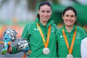 17 September 2016; Katie-George Dunlevy of Ireland, along with her pilot Eve McCrystal, with their silver medal following the Women's B Road Race at the Pontal Cycling Road during the Rio 2016 Paralympic Games in Rio de Janeiro, Brazil. Photo by Jean-Baptiste Benavent/Sportsfile