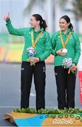 17 September 2016; Katie-George Dunlevy of Ireland, along with her pilot Eve McCrystal, with their silver medal following the Women's B Road Race at the Pontal Cycling Road during the Rio 2016 Paralympic Games in Rio de Janeiro, Brazil. Photo by Jean-Baptiste Benavent/Sportsfile