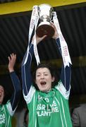 23 January 2011; Caltra Cuans, Galway, captain Ciara Kilroy lifts the cup. Tesco All-Ireland Junior Ladies Football Club Championship Final Replay, Caltra Cuans, Galway v St Enda’s, Tyrone, Mullahoran, Cavan. Photo by Sportsfile