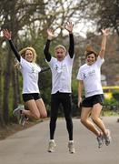 24 January 2011; Details of this years Kleinwort Benson Investors St. Patrick’s 5K Festival Road Race were today announced at St. Stephen's Green. At the launch of the Road Race are, from left, model Kate O'Neill, race director Eamonn Coghlan and model Eimear O'Leary. St. Stephen's Green, Dublin. Picture credit: Barry Cregg / SPORTSFILE