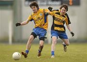 24 January 2011; Alex Gardiner, Marist College, Athlone, in action against Kieran McManus, Colaiste Iosagáin, Portarlington. Leinster Colleges Senior Football A Championship Round 1, Colaiste Iosagáin, Portarlington v Marist College, Athlone. Portarlington, Co. Laois. Photo by Sportsfile