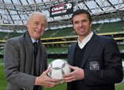 24 January 2011; Republic of Ireland manager Giovanni Trapattoni and Wales manager Gary Speed unite in anticipation of the two side's appearing in 3D for the first time on Sky Sports next month in the Carling Nations Cup. Republic of Ireland v Wales, 7:45pm, Tuesday 8th February, 2011, Sky Sports 3D. Aviva Stadium, Lansdowne Road, Dublin. Picture credit: David Maher / SPORTSFILE
