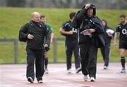 25 January 2011; Ireland head coach Declan Kidney, left, and forwards coach Gert Smal arrive for squad training ahead of their RBS Six Nations Rugby Championship match against Italy on February 5th. Ireland Rugby squad training, University of Limerick, Limerick. Picture credit: Diarmuid Greene / SPORTSFILE