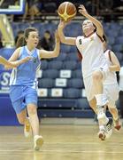 25 January 2011; Dawn O'Sullivan, Presentation Waterford, in action against Sarah Kelly, Portmarnock, Dublin. Basketball Ireland Girls U16C Schools Cup Final, Portmarnock, Dublin v Presentation Waterford, National Basketball Arena, Tallaght, Dublin. Photo by Sportsfile