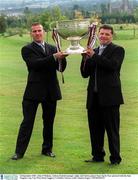 24 September 2001; John O'Mahony, Galway football manager, right, and Galway player Sean Og De Paor pictured with the Sam Maguire Cup, City West Hotel, Saggart, Co.Dublin. Picture credit; Damien Eagers / SPORTSFILE