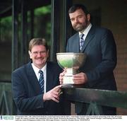 25 September 2001; AIB, (Allied Irish Bank) has reached agreement with the IRFU, ( Irish Rugby Football Union) to extend its sponsorship of the AIB, All Ireland League, the country's premier club competition, for three seasons. Pictured at the launch are, John Hickey, right, General Manager, retail banking AIB and Willie Anderson, coach of Dungannon, holders of the AIB League Division 1. Issued by; Brendan Moran / SPORTSFILE